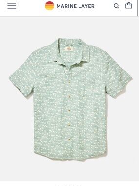 Marine Layer Light Seafoam Green Short-Sleeve Button-Down with White Palm Print